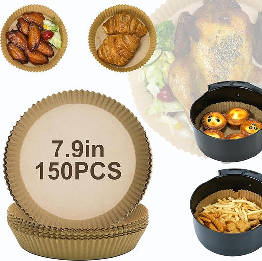 Air Fryer Disposable Paper Liners 150pcs 7.9 inch Round Non-Stick Airfryer Parchment Paper Liner for Baking Roasting Fit 5-8 QT
