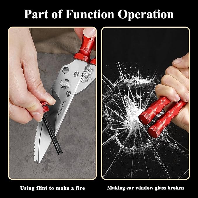 WILDMOK Heavy Duty Poultry Shears - 8.5 Inch Multi-function Stainless Steel Poultry Outdoor Shears, Ultra Sharp Kitchen Scissors for Outdoor Camp, Red