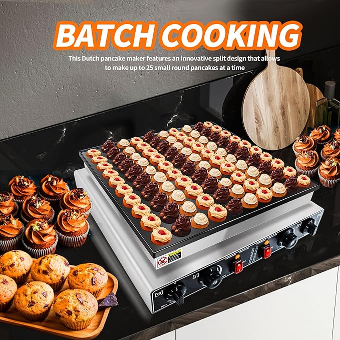 KOOTEN Dutch Pancake Baker,100pcs Electric Commercial Large Waffle Maker,Mini pancakes Maker Machine, Non-Stick Round Stainless Steel Mini Waffle Maker with 2 Thermostats and 2 Timers
