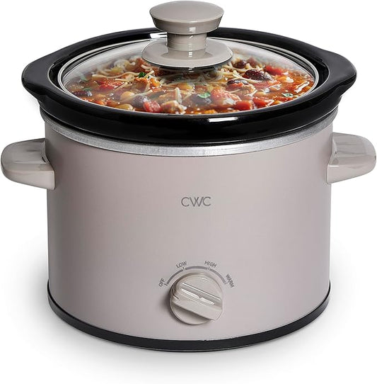COOK WITH COLOR 2QT Mini Electric Round Slow Cooker - Adjustable Settings, Removable Stoneware Pot, Tempered Glass Lid, Dishwasher Safe, Cool-Touch Side Handles, Greige