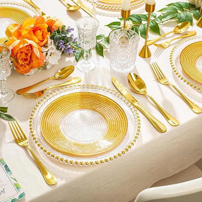 KINGSTONE 60 Piece Teardrop Silverware Set for 12, 18/10 Stainless Steel Flatware Set, Modern Design Cutlery Set for Home/Hotel/Wedding,Mirror Polished and Dishwasher Safe, Gold