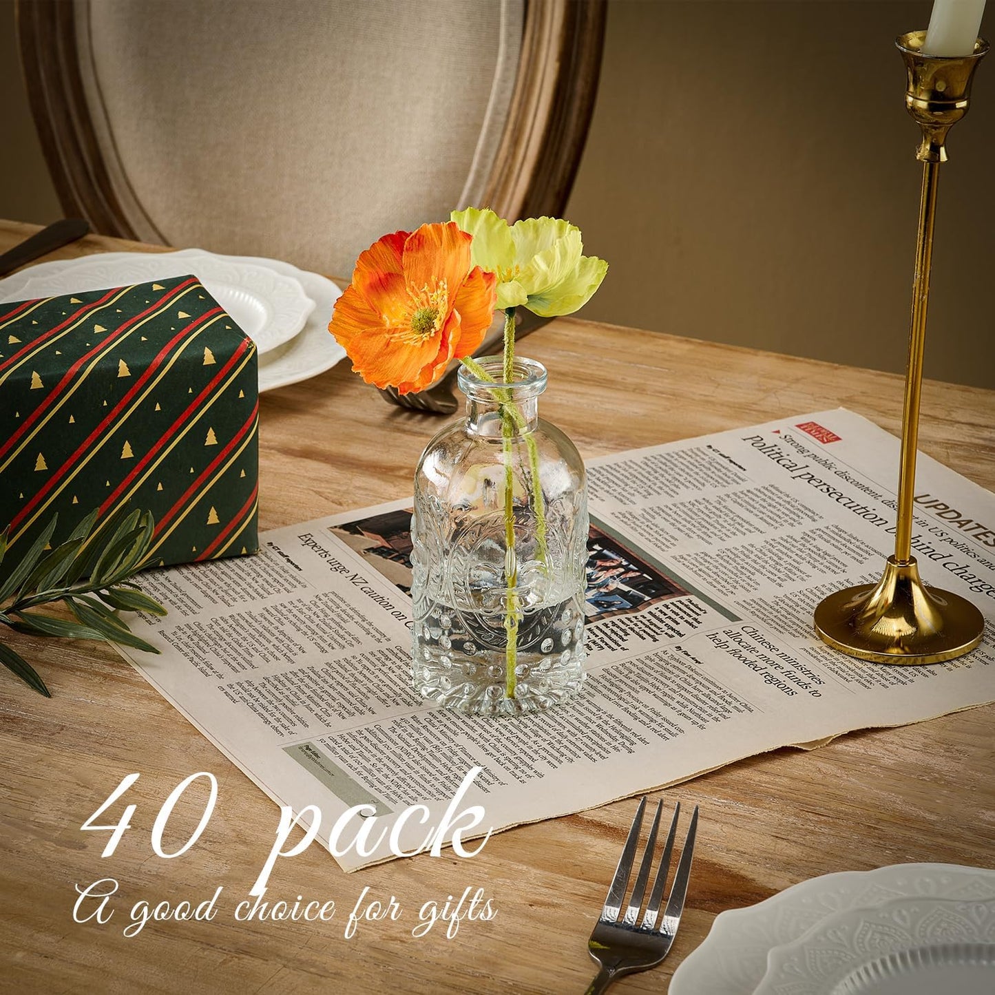 Glass Bud Vase Set of 40 Pcs Small Minimalist Vases for Flowers, Vintage Rustic Home Decor for Table Centerpiece Wedding Party, Modern Clear Aromatherapy Bottle for Living Room Bedroom