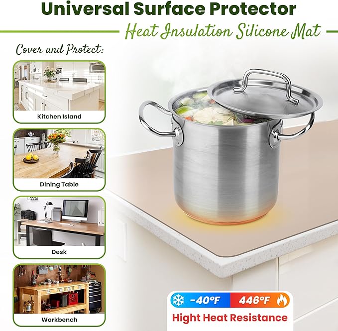 Large Silicone Mat 28" x 20" Multipurpose Mat Thick Heat Resistant, Kitchen Counter Mat Waterproof - Coffee Machine, Glass Top Stove Cover Countertop Protector for Air Fryer, Baking mat (Beige)