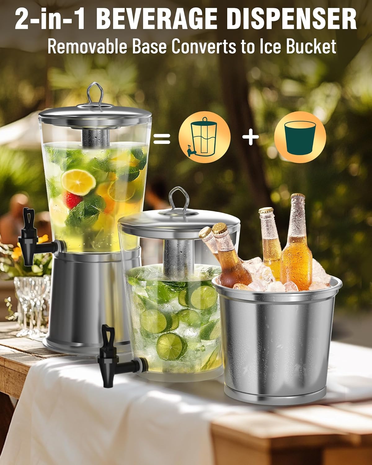 WantJoin Beverage Dispenser With Stand, Drink Dispenser for Party, Stainless Steel Water Dispenser with Ice Core, Spigot, Drink Jar Jug For Home Parties Lemonade, Clear Acrylic, 2-GALLONS 8 Liters