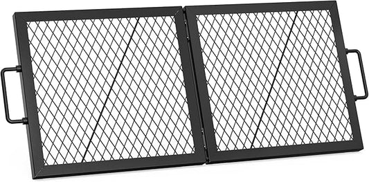 Onlyfire Foldable X-Marks Fire Pit Cooking Grate, Portable Rectangle Campfire Grill Grate with Handles, Heavy Duty Steel Campfire BBQ Grill for Outdoor, 44 inch