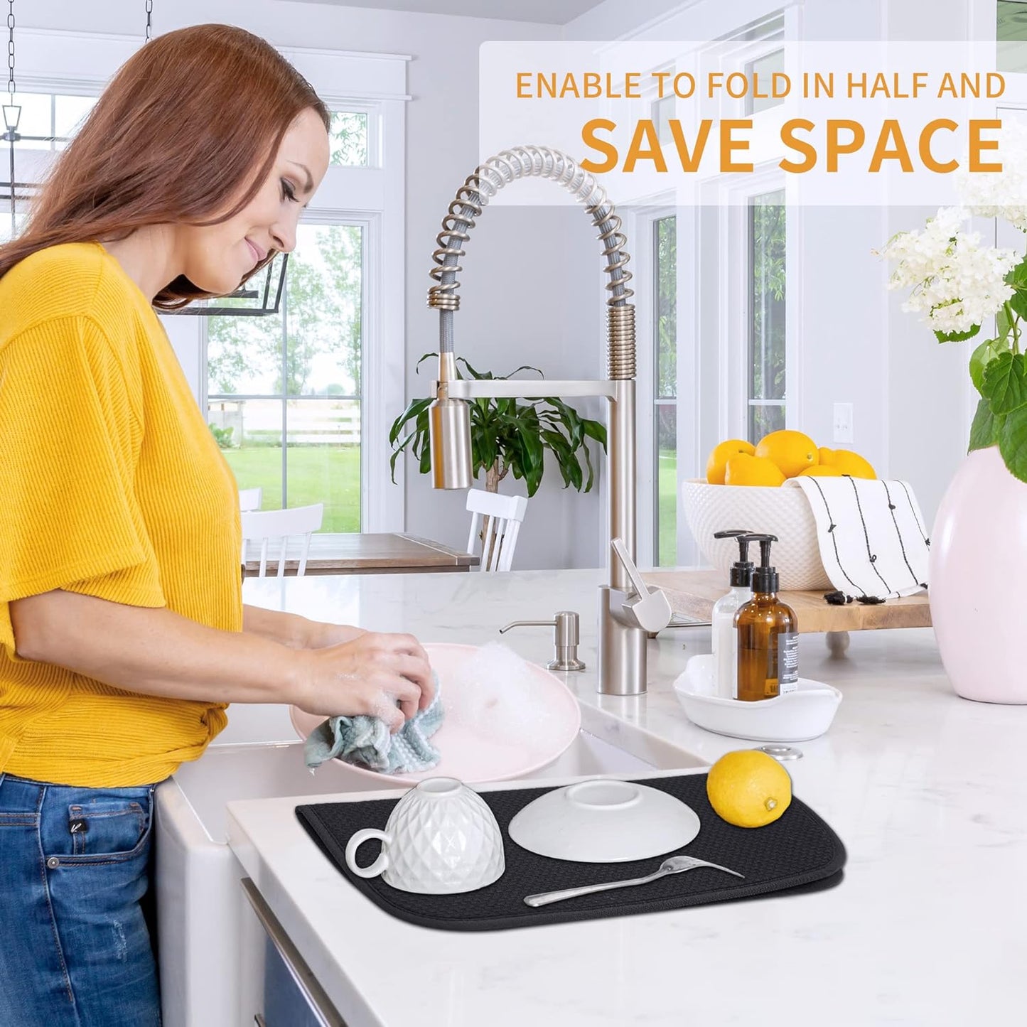 2 Pack Dish Drying Mat, Microfiber Dish Drainer Mat 16x18 inch Large Size Dish Drying Pad, Ultra Absorbent Dish Drying Mats for Kitchen Counter, Coffee, Rack