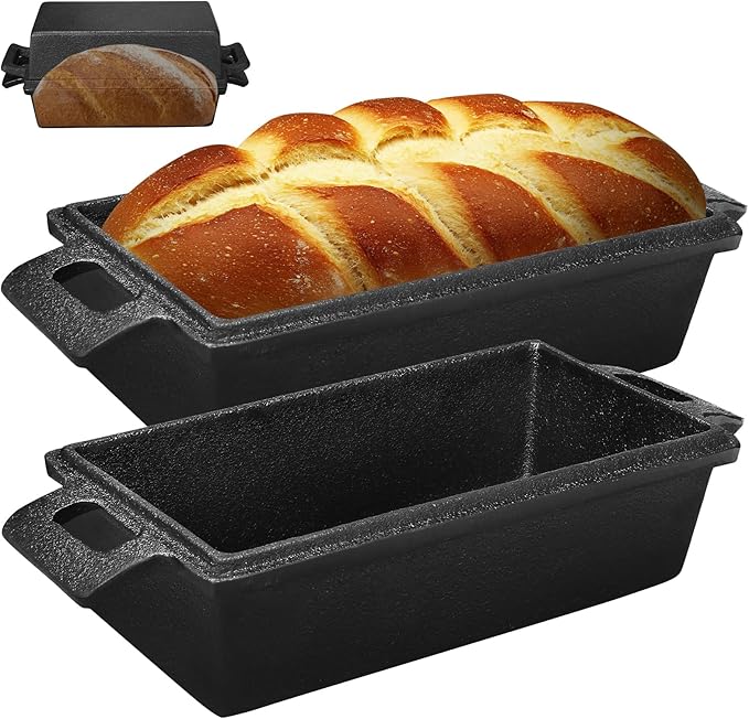 2 Piece SetCast Iron Loaf Pan,Bread Pans for Homemade Bread with Lid Homemade Sourdough and Meatloaf, Bread Oven Cast Iron Cookware
