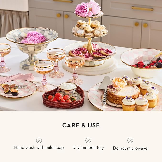 MACKENZIE-CHILDS Enamel Serving Platter, Decorative Serving Platter for Food, 16 Inches, Rosy Check