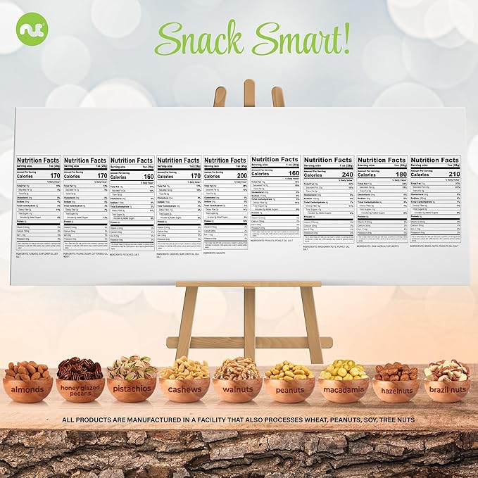 NUT CRAVINGS - Mixed Nuts Gift Basket in White Gold Box (9 Assortments) Food Arrangement, Healthy Snack Care Package, Food Assortments