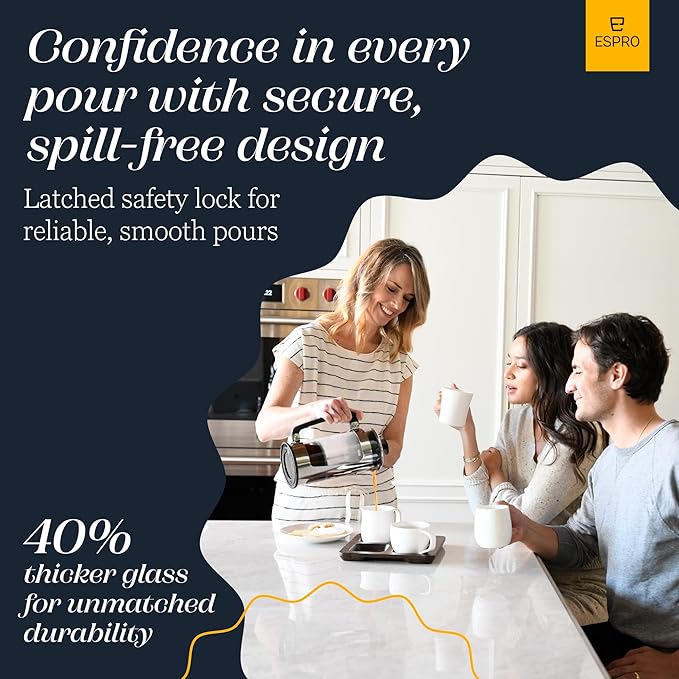 ESPRO - P5 French Press Coffee Maker – Patented Double Microfilter for Sludge and Grit Free Coffee, Black, 32 oz