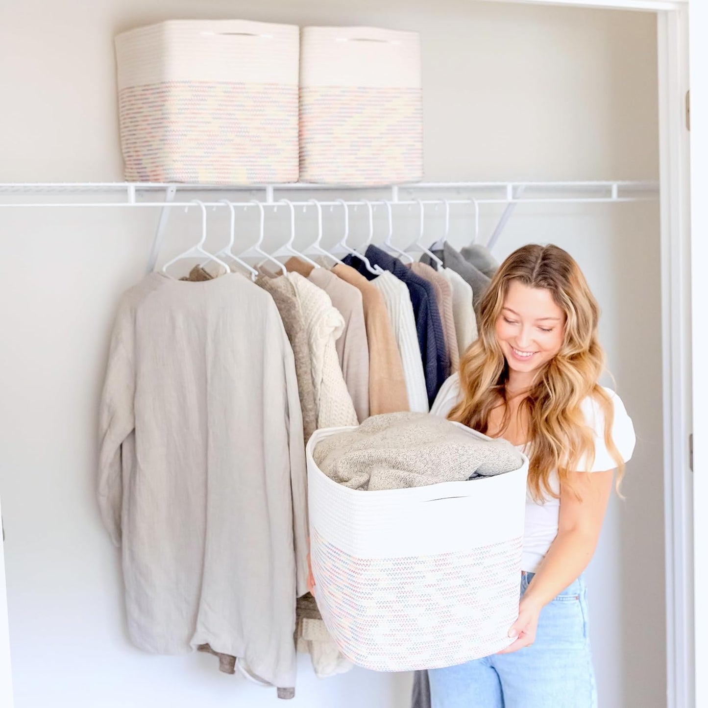 NaturalCozy 13x15x13 Kallax Storage Cubes Bins, 3 Pack | Cotton Rope Cube Storage Bin Woven Baskets for Organizing | Kallax Insert Storage Baskets for Shelves Organizer, Kids Toy, Closet Baby Nursery