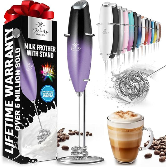 Zulay Kitchen Milk Frother with Patented Tornado Triple Whisk – Handheld Foam Maker for Coffee, Lattes, Matcha & Hot Chocolate – Rich, Creamy Froth in Seconds -