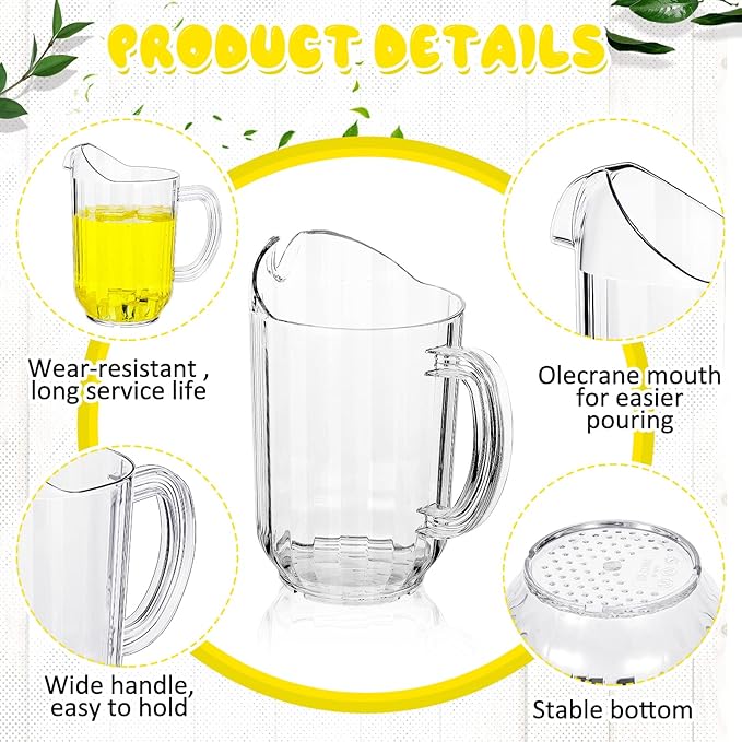 Tessco for you Plastic Pitchers 60 Ounce Clear Restaurant Jug Large Water Pitcher Carafe Serve Milk Tea Juice Drink for Parties Container Dispenser Beer Jar(3 Pcs)