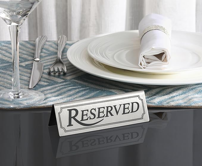 New Star Foodservice Stainless Steel Table Tent Sign (Silver (Reserved), 4.75"x 1.75" (Set of 6))