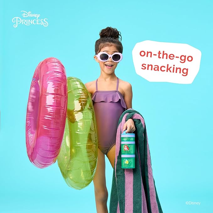 Whiskware Disney Princess Stackable Snack Containers for Kids, 3 Stackable Snack Cups for School and Travel, Ariel and Flounder