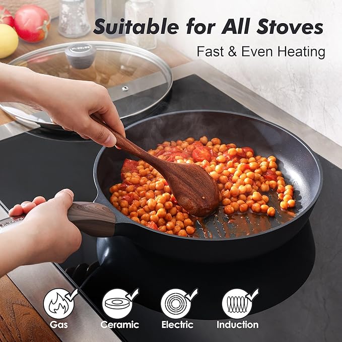 SENSARTE Nonstick Frying Pan Skillet with Lid, 11inch Non Stick Pan Omelette Pans, Healthy Kitchen Cooking Chef's Pan with Cover, Free of Intentionally Added PFOA/PFOS, Induction Compatible, Black