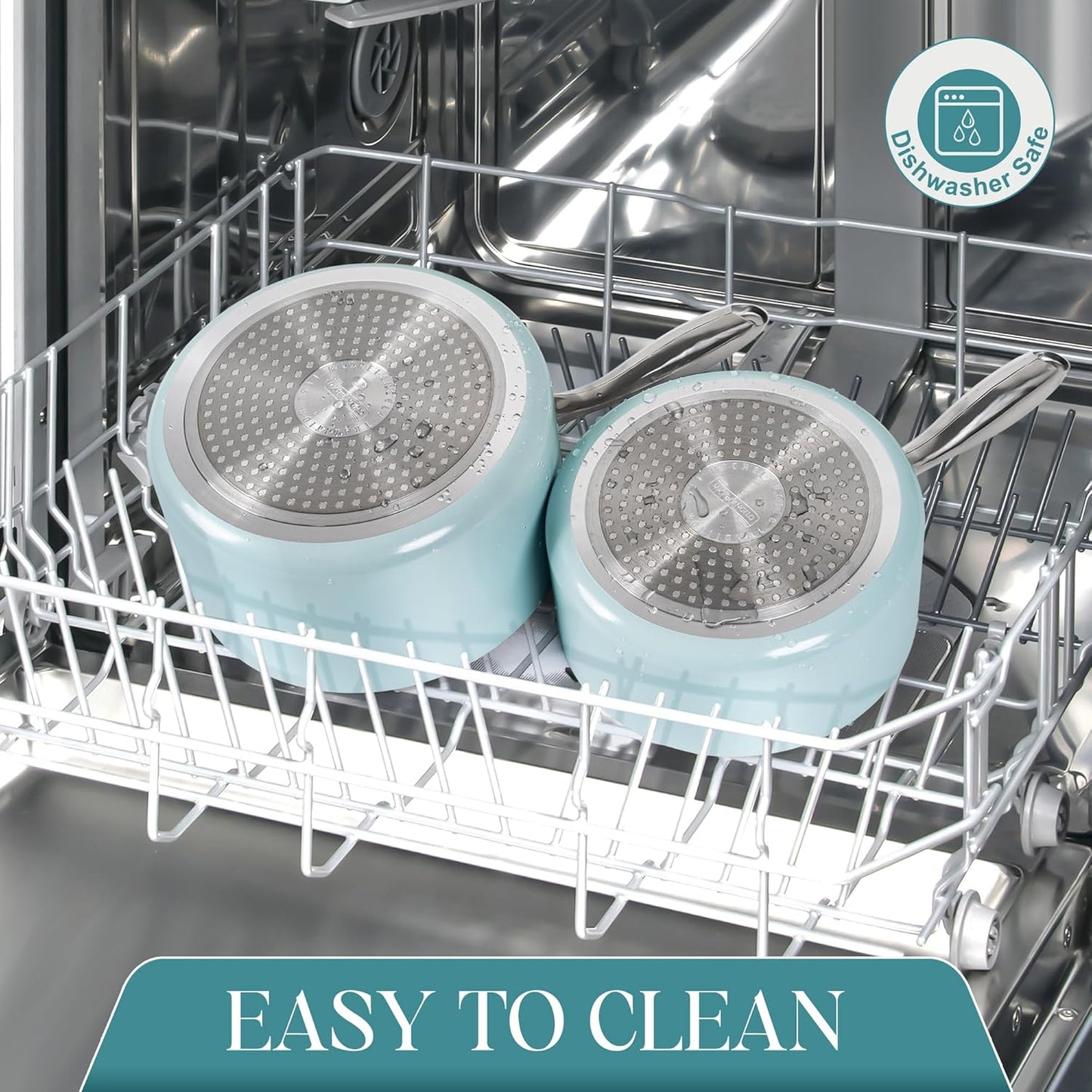 MICHELANGELO 3 Quart Saucepan with Lid - Non Toxic Sauce Pan with Nonstick Ceramic Coating, Scratch-Resistant, Induction Saucepan Suitable for All Stovetops, Light Blue