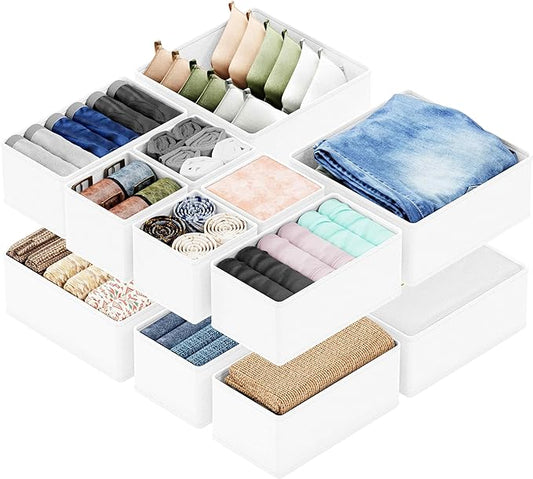 SpaceAid Drawer Organizer Clothes, 12 Pack Dresser Organizer Bins for Nursery, Closet Organization and Storage Dividers for Clothing, Baby Clothes, Underwears, Socks (White)