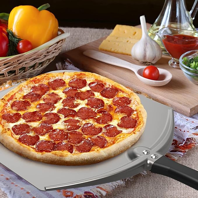 Q Pizza Aluminium Pizza Peel 14 inch, Extra Large Metal Pizza Turning Paddle, Non-stick Pizza Spatula for Grill Oven Baking Bread Pastry Dough Pie Cake, PT205