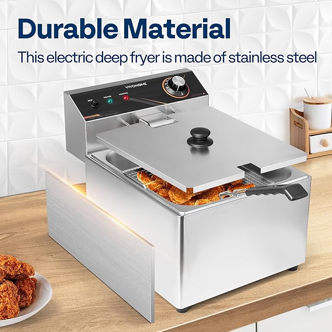VIVOHOME 1700W 20 QT Electric Deep Fryer with 11.6 QT Removable Basket, Overheat Protection and Temperature Control for Commercial and Home Use