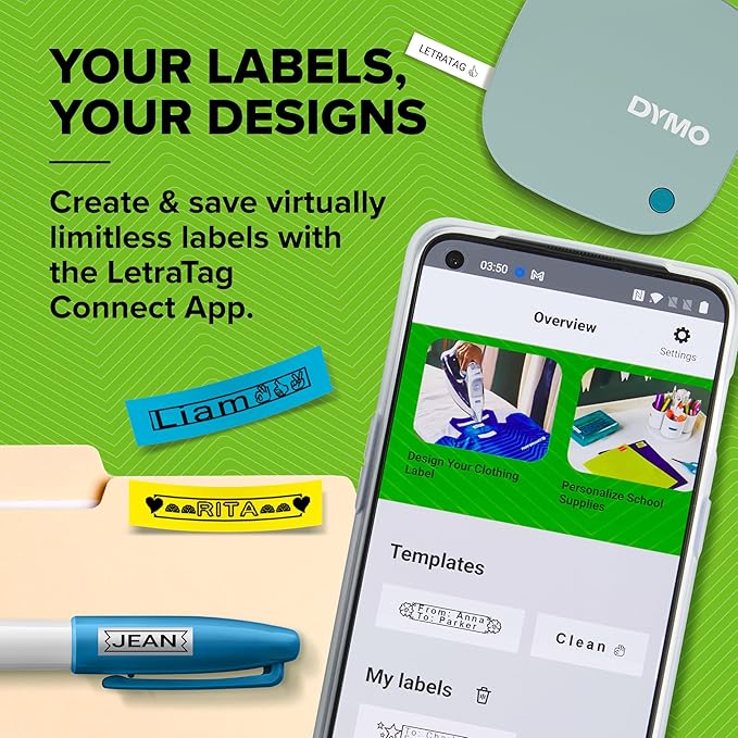 DYMO LetraTag 200B Bluetooth Label Maker | Compact Label Printer | Connects Through Bluetooth Wireless Technology to iOS and Android | Includes 1 White Paper Label Tape | Daydream Blue
