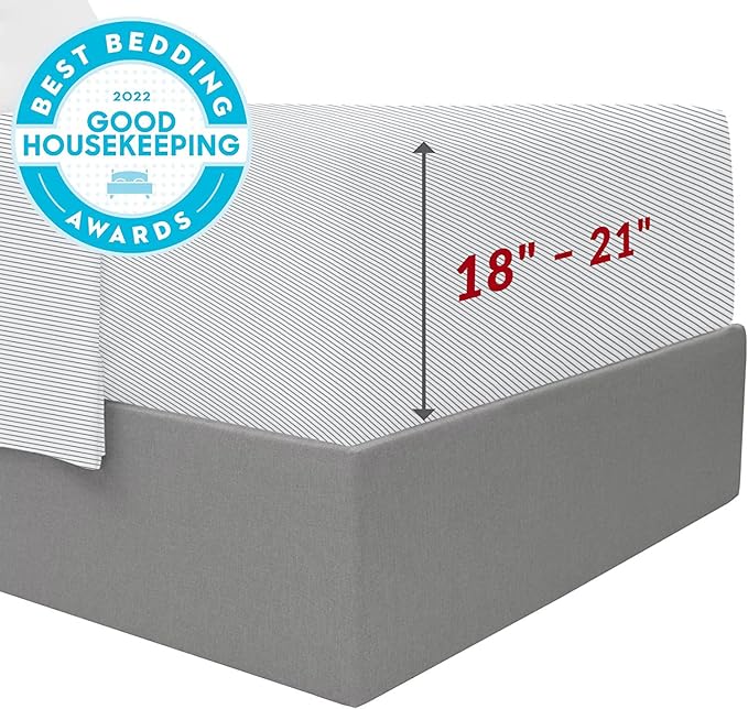 Mellanni Extra Deep California King Sheets - 4 PC Iconic Collection Bedding - Luxury, Ultra Soft, Cooling Bed Sheets - Wrinkle, Fade, Stain Resistant (Cal King, Pinstripe Gray)