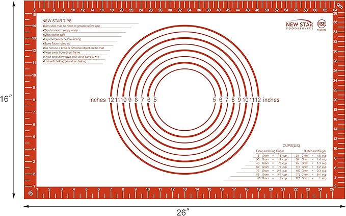 New Star 1029017 Non-Slip Silicone Pastry Mat, Extra Large with Measurements, 16x26'', NSF Certified