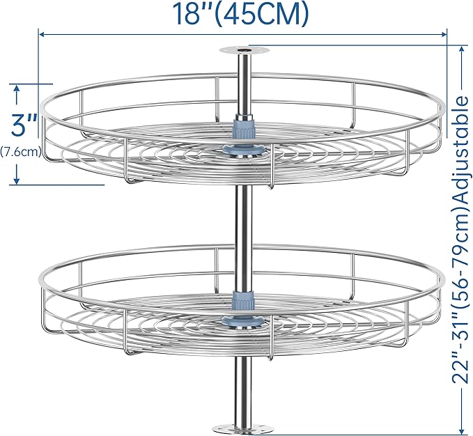 18" Lazy Susan Turntable for Cabinet - Corner Cabinet Organizer for Kitchen, Full Circle Corner Cabinet Lazy Susan Replacement Shelves Rotating Rack for Corner Base