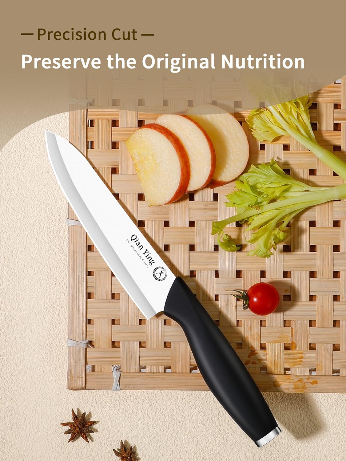 Ceramic Knife Set for Kitchen with Sheath: 100% Zirconia Pure Ceramic Sharp Blade Fruit Cutting Knives 9Pcs with Cover Rustproof Clean Cut Edge Black Handle, No Scratches on Titanium Cutting Boards