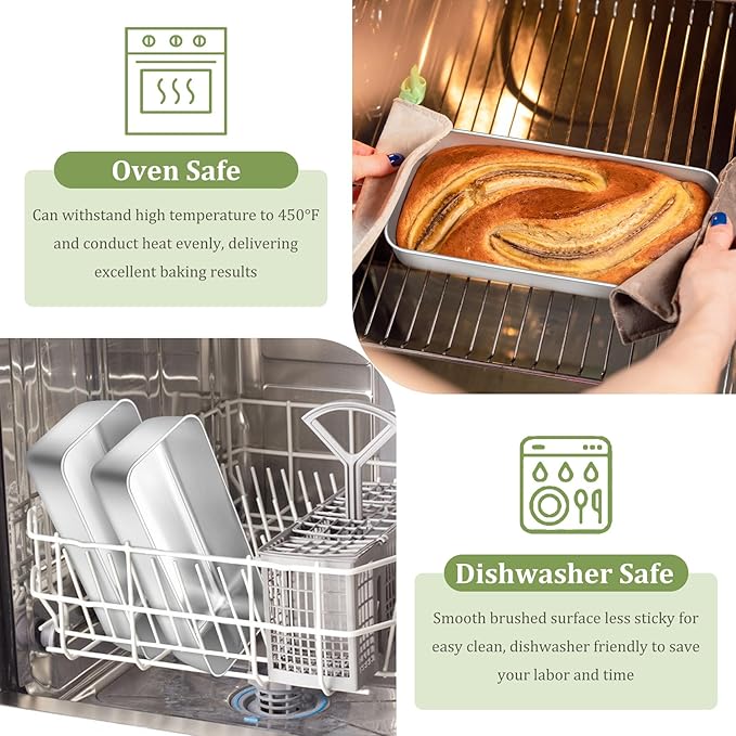 TeamFar Loaf Pan, 12 x 5 Inch Stainless Steel Loaf Pans for Baking Bread, 3 Pack Large Bread Loaf Baking Pan for Homemade Bread, Meatloaf, Cake, Brownies, Non-Toxic, Heavy-duty, Oven & Dishwasher Safe