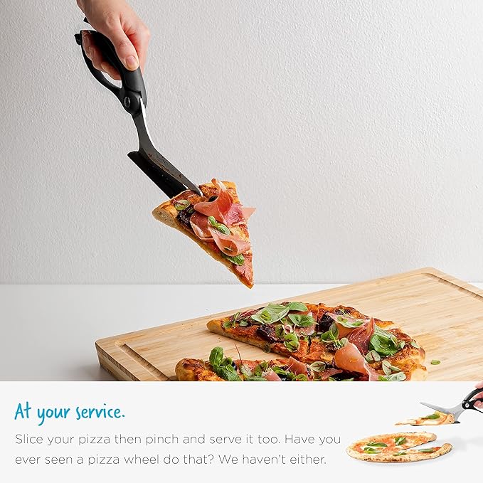 Dreamfarm Scizza 2-In-1 Easy Ergonomic Pizza Scissors with Stainless Steel Pizza Cutter Blades & Non-Stick Slice Server - Black