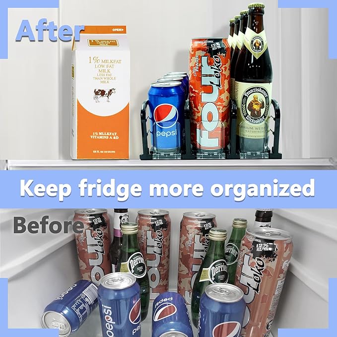 Drink Organizer for Fridge, Soda Can Dispenser for Fridge, Refrigerator Drink Dispenser with Self-Pushing Glide Black (3 Rows)