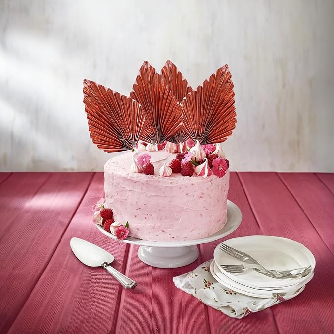 Gyufise 6Pcs Paper Palm Fan Cake Toppers Palm Spear Leaves Fan Cupcake Toppers Cake Insert Decorations Craft DIY Cake Bakeware Decoration for Birthday Wedding Party Supplies Light Rose Gold