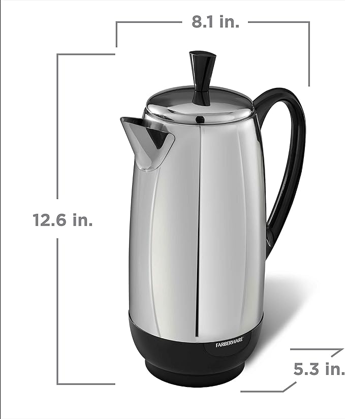 Farberware 12 Cup Electric Coffee Percolator, Coffee Maker with Stainless Steel Basket, Automatic Keep Warm, No-Drip Spout
