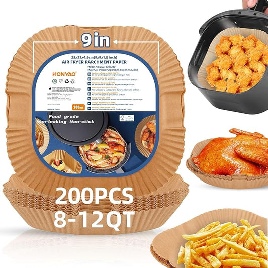Air Fryer Paper Liners XXL for 8-12 Qt Airfryer, 200pcs 9-10 inch Square Thickened 50gsm Disposable Parchment Tray