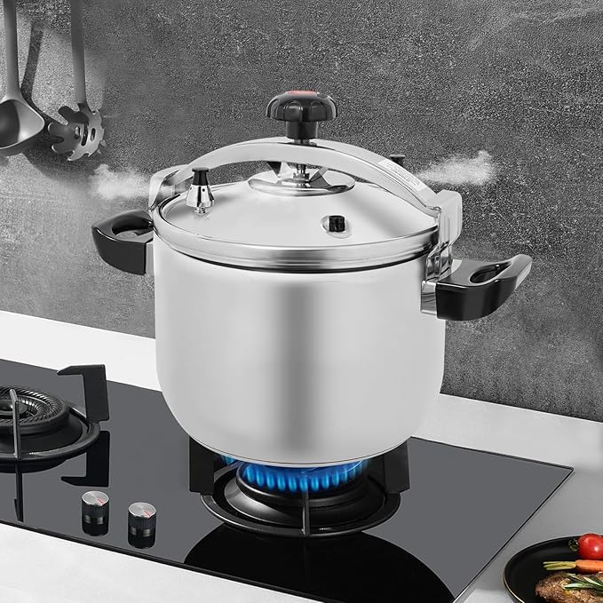 27.5 Quart Pressure Cooker Stainless Steel Pressure Canner, Large Capacity, Commercial Pressure Cooker Clamp On Type, Double Valves for Family or Commercial Use