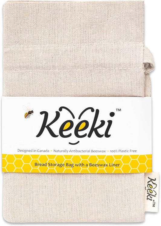 Keeki Bag - The Original Beeswax Lined Bread Bag for Homemade & Sourdough | Reusable Linen Bread Storage | Beeswax Wrap Alternative | Plastic-Free Storage w/Wide Drawstring Closure - Natural