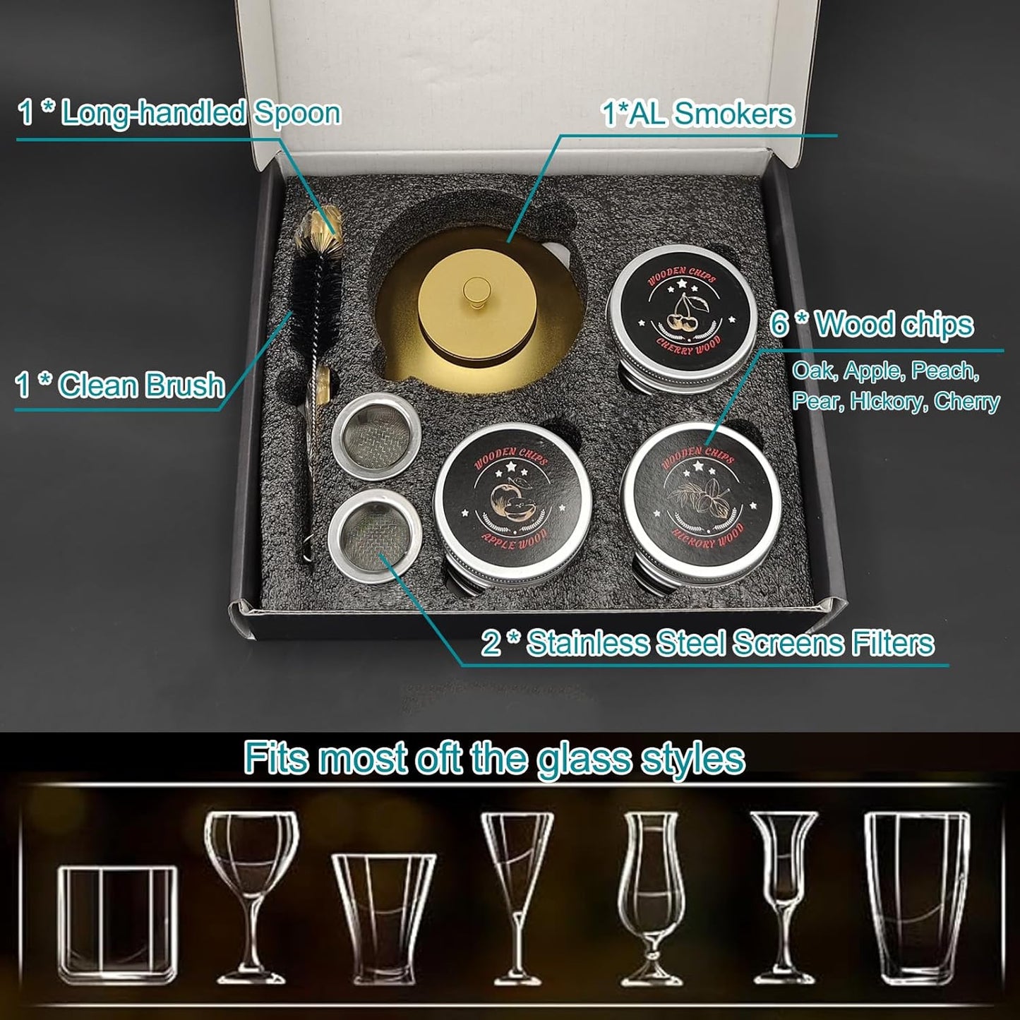 Cocktail Smoker Kit-6 Flavors Wood Chips Bourbon Smoker kit Whiskey Smoker Infuser kit for Him-Drink Smoker kit, Old Fashioned Smoker Gifts for Men/Father's Dad/Husband/Best Friend