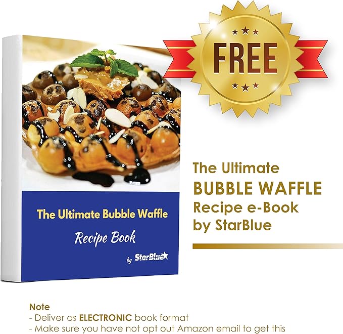 Hong Kong Egg Waffle Maker by StarBlue with BONUS recipe e-book - Make Hong Kong Style Bubble Egg Waffle in 5 minutes AC 120V, 60Hz 760W
