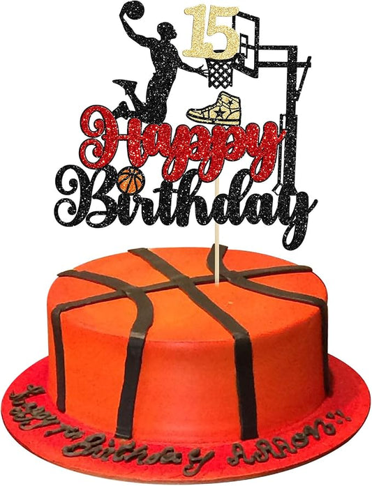 Ephlyn Basketball Happy 15th Birthday Cake Topper, 1Pc, Party Supplies for Birthday, Baby Shower