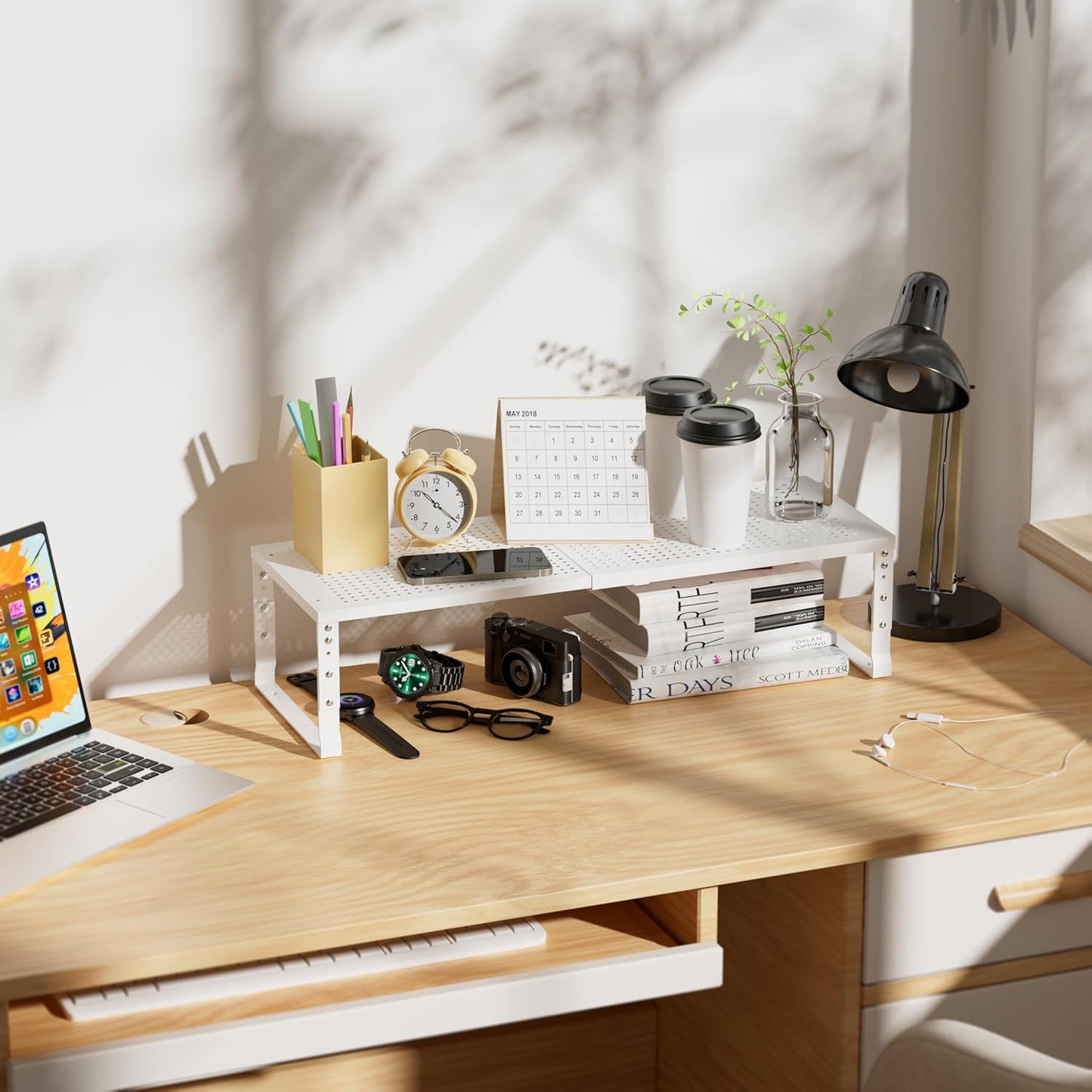 Expandable Spice Rack & Kitchen Cabinet Organizer - Stackable, Adjustable Shelves for Cabinets, Countertops, Cupboards & Pantries(1 Pack/Medium/White)