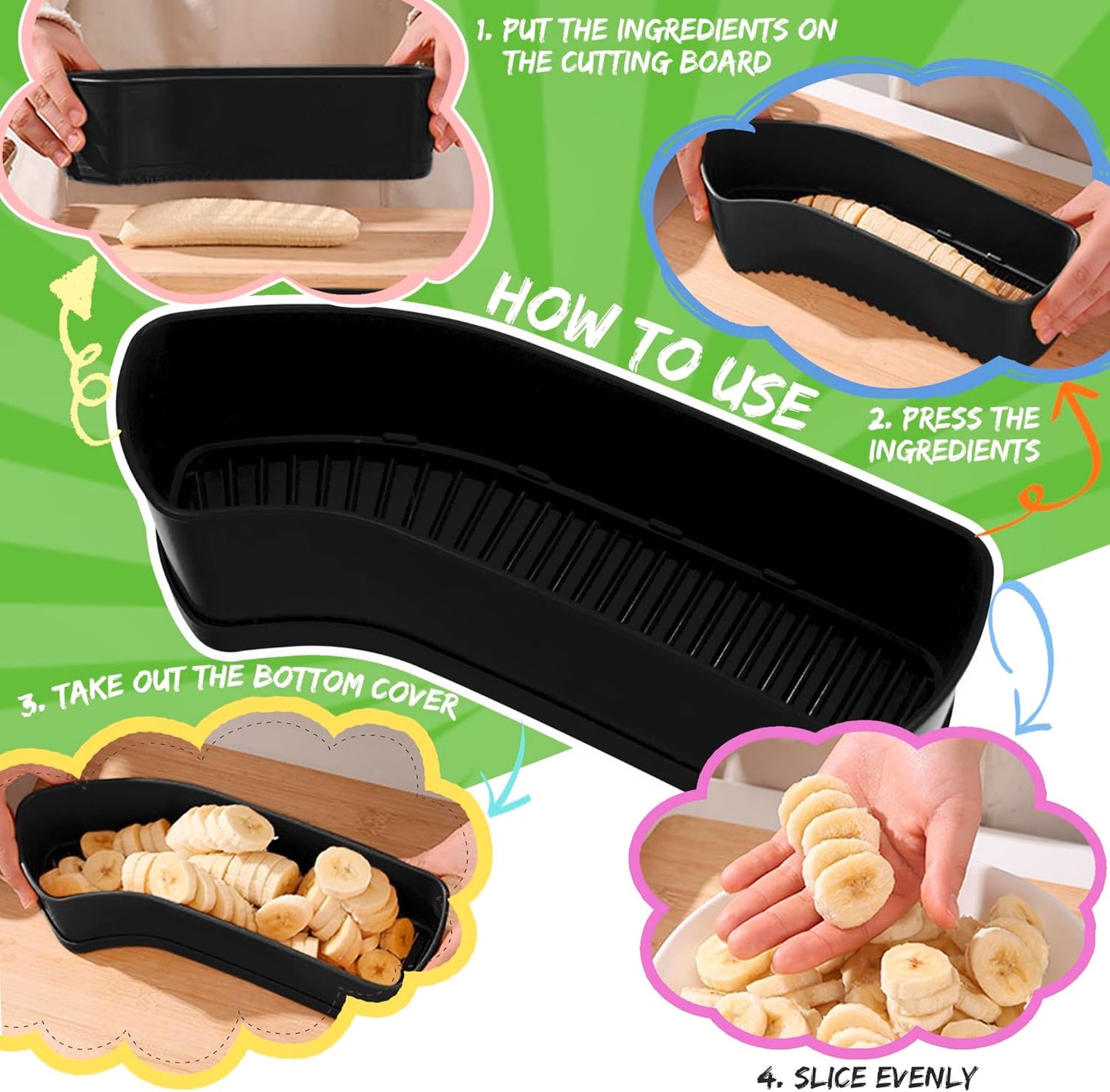 Fruit Slicer Banana Cutter, Strawberry Slicer, Cucumber, Speed for Egg Hot Dog Grape, Strawberry Cutter kitchen gadget(Black)