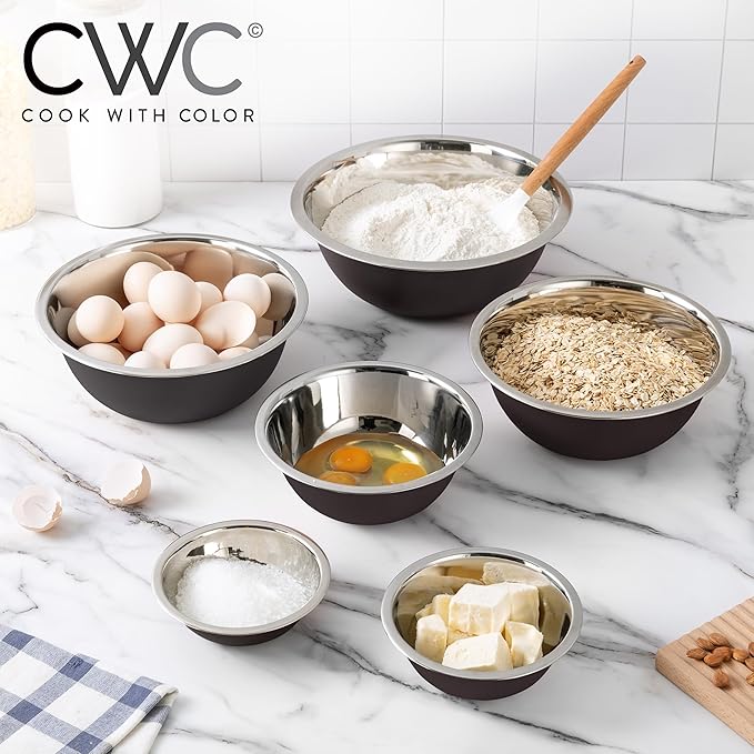 COOK WITH COLOR Stainless Steel Mixing Bowls Set - Nesting Bowls, 6 Pieces, Black