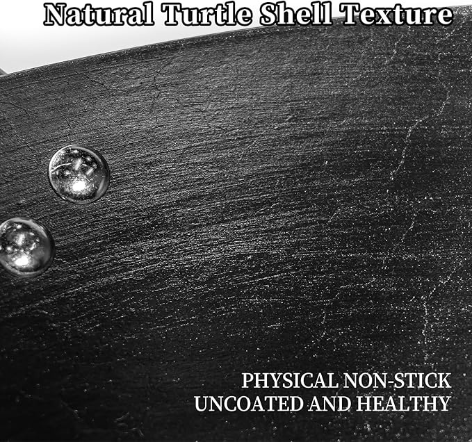 WANGYUANJI 12.6-Inch Cast Iron Chinese Wok with Round Bottom & Glass Lid - Traditional Ancient Wok for Gas Stove and Open Flame Cooking