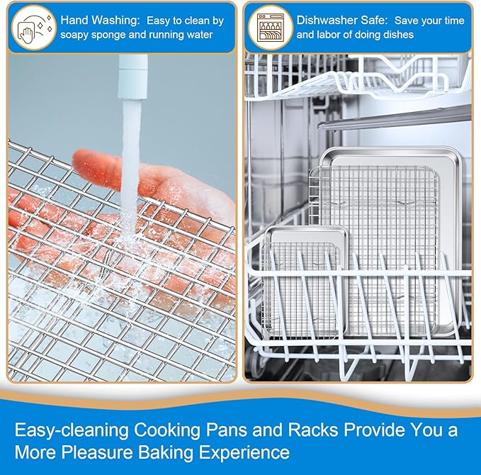 P&P CHEF 12.5 + 9 Inch Baking Sheet and Rack Set, Stainless Steel Cookie Sheets Oven Baking Pans Trays with Cooling Racks for Cooking & Roasting, Oven & Dishwasher Safe, (4Pcs)