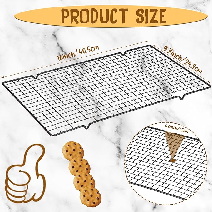 Harloon 3 Pieces Cooling Racks for Cooking and Baking Oven Safe Grid Wire Set Heavy Duty Carbon Steel Nonstick Baking Rack for Roasting Cooking Grilling Drying (16 x 9.8 Inch)