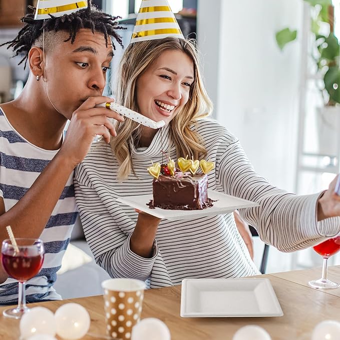 Gezond 100 Pack Compostable Square Paper Plates 10 Inch Disposable Plate Large Square Dinner Plate Biodegradable White Plates for Party