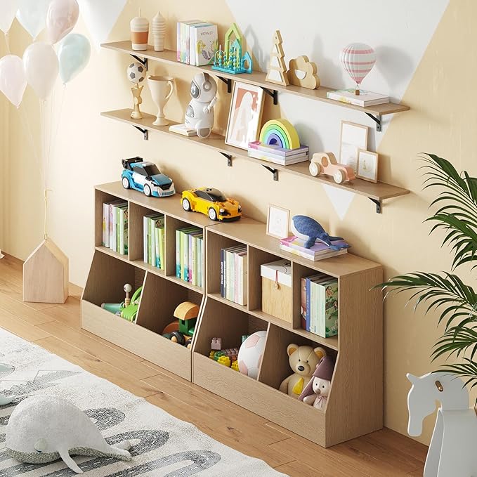 DINZI LVJ Long Wall Shelves, 31.5 Inch Wall Mounted Shelves Set of 2, Easy-to-Install, Wall Storage Ledges with Sturdy Metal Brackets for Living Room, Bathroom, Bedroom, Kitchen, Natural