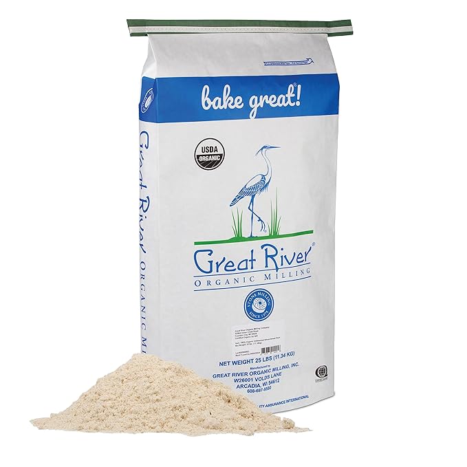 Great River Organic Milling Organic Unbleached Wheat Bread Flour | Artisan Bread Flour for Baking | Multi-Purpose Wheat, Unbromated, Non-GMO, Kosher | 25 Lb (Pack Of 1)