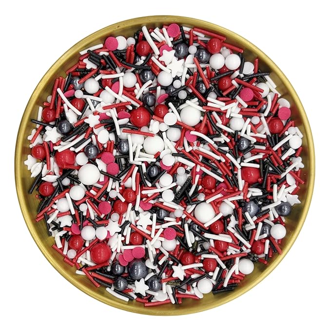Red & Black & White Sprinkles Candy Mix Size Edible Pearls Cake Decorations Cupcake Toppers Cookie Decorating Perfect for Wedding Party Valentine Halloween Christmas Supplies 4.58OZ